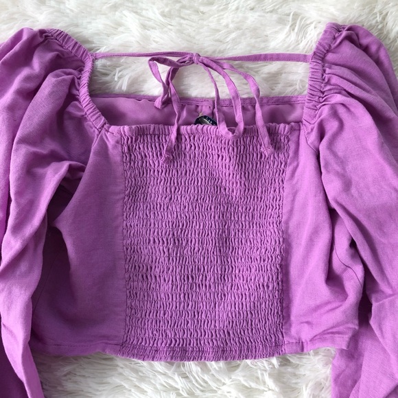 AMERICAN EAGLE • Square Neck Button Front Lilac Long Sleeve Peasant top - Small - Picture 8 of 16